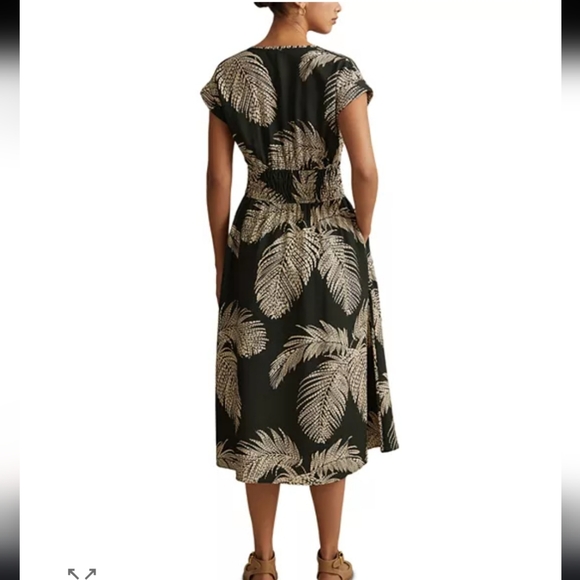 Reiss Leaf Print Colby Ruched Waisted Midi Dress - Picture 13 of 13